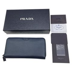  PRADA プラダ ラウンドファスナー 長財布 2ML317 ネイビー Cランク