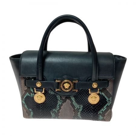  VERSACE ベルサーチ ハンドバッグ パイソン柄 メデューサ ブラック