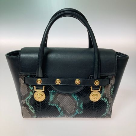  VERSACE ベルサーチ ハンドバッグ パイソン柄 メデューサ ブラック