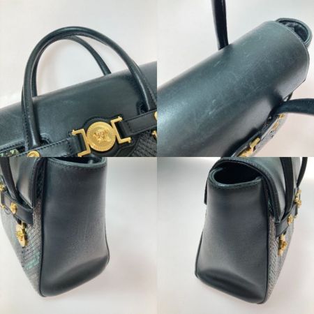  VERSACE ベルサーチ ハンドバッグ パイソン柄 メデューサ ブラック