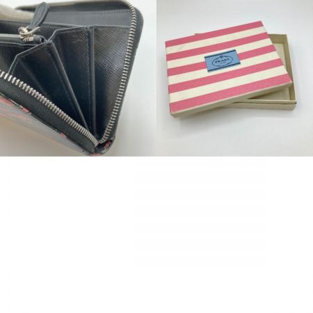  PRADA プラダ 長財布 ウンドファスナー 花柄 1ML506 ブラック