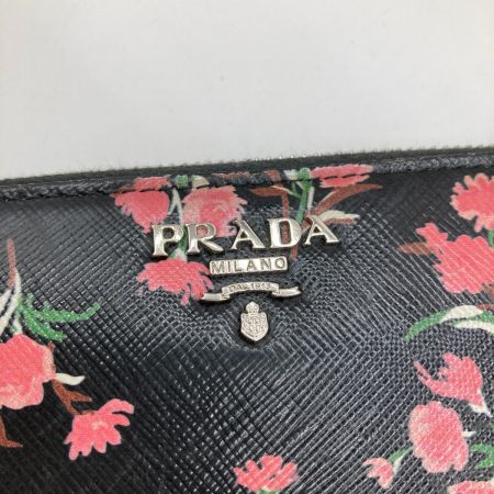  PRADA プラダ 長財布 ウンドファスナー 花柄 1ML506 ブラック
