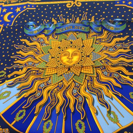  HERMES エルメス カレ90 CARPE DIEM 今日一日を楽しむ スカーフ カレ シルク  ブルー