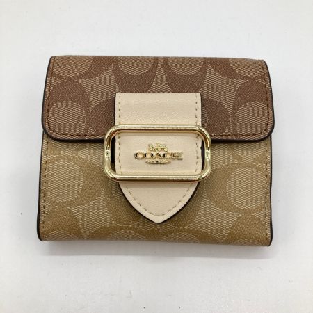  COACH コーチ スモール モーガン ウォレット・ブロックド シグネチャー キャンバス ミニ財布 二つ折り財布 CH387 ベージュ