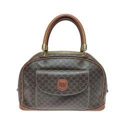 ◎◎ CELINE セリーヌ マカダム柄 ハーフムーン ハンドバッグ MC98/1 ブラウン 名前も消し跡有 Cランク