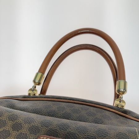  CELINE セリーヌ マカダム柄 ハーフムーン ハンドバッグ MC98/1 ブラウン 名前も消し跡有