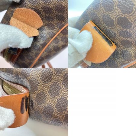  CELINE セリーヌ マカダム柄 ハーフムーン ハンドバッグ MC98/1 ブラウン 名前も消し跡有