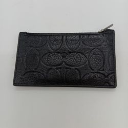 ◎◎ COACH コーチ ジップ カードケース シグネチャー レザー CH744 ブラック Bランク