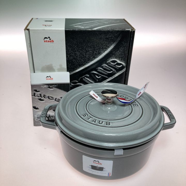 STAUB ストウブ ピコ・ココット ラウンド グレー 24cm 鋳物ホーロー鍋 40500-246｜中古｜なんでもリサイクルビッグバン