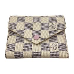 ◎◎ LOUIS VUITTON ルイヴィトン ダミエ・アズール ポルトフォイユ・ヴィクトリーヌ 三つ折り財布 N64022 アイボリー x ピンク Bランク
