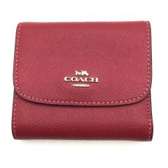  COACH コーチ 3つ折り財布 クロスグレインレザー F87588 レッド 小銭入れ汚れ有 Bランク