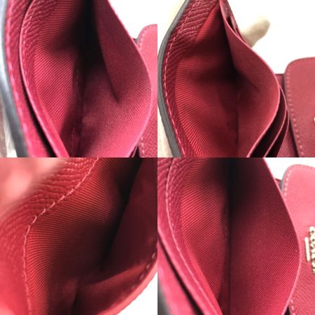  COACH コーチ 3つ折り財布 クロスグレインレザー F87588 レッド 小銭入れ汚れ有