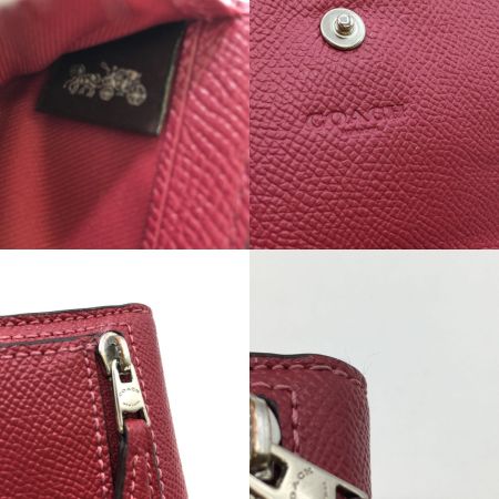  COACH コーチ 3つ折り財布 クロスグレインレザー F87588 レッド 小銭入れ汚れ有