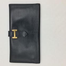 ◎◎ HERMES エルメス 二つ折り長財布 ベアン スフレ ボックススカーフ ブラック×ゴールド(金具) 本体のみ Cランク