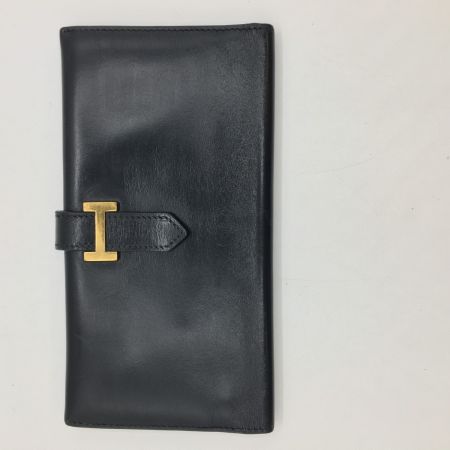  HERMES エルメス 二つ折り長財布 ベアン スフレ ボックススカーフ ブラック×ゴールド(金具) 本体のみ