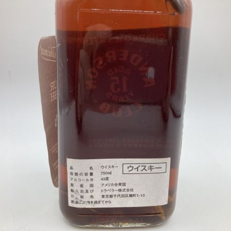  ANDERSON CLUB アンダーソンクラブ 15年 750ml 43度 バーボン 箱付 ラベル剥がれ有 未開栓