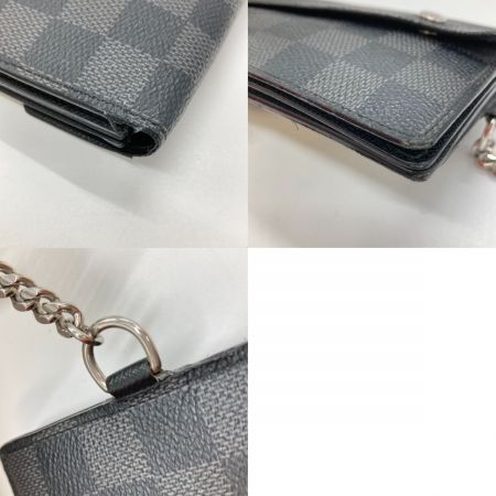 LOUIS VUITTON ルイヴィトン ダミエ ポルトフォイユアコルディオン 長財布 N60023 ブラック x グレー チェーン付