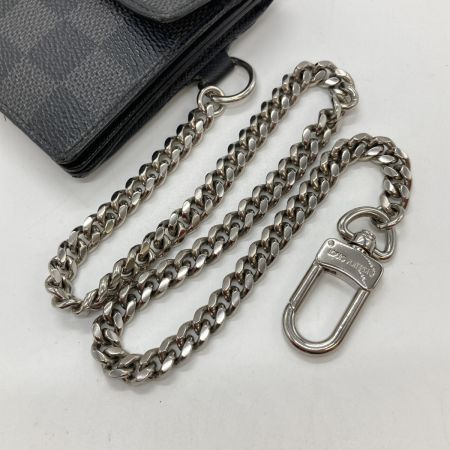  LOUIS VUITTON ルイヴィトン ダミエ ポルトフォイユアコルディオン 長財布 N60023 ブラック x グレー チェーン付