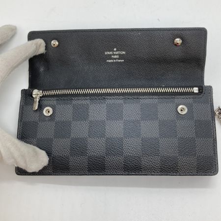  LOUIS VUITTON ルイヴィトン ダミエ ポルトフォイユアコルディオン 長財布 N60023 ブラック x グレー チェーン付