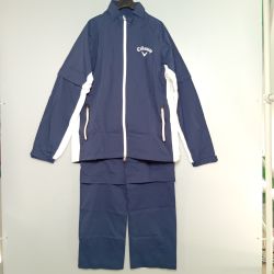 ◎◎ Callaway キャロウェイ レインウェア 上下セット ゴルフウェア サイズL 241-9988401 ネイビー ケース付 Bランク