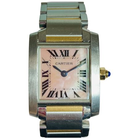  Cartier カルティエ タンクフランセーズSM レディース クォーツ 腕時計 2384 ピンクシェル文字盤