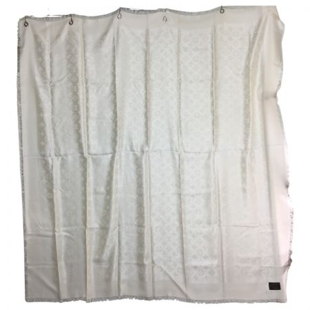  LOUIS VUITTON ルイヴィトン モノグラム フリンジ 大判 ショール ストール シルク  アイボリー