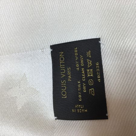  LOUIS VUITTON ルイヴィトン モノグラム フリンジ 大判 ショール ストール シルク  アイボリー