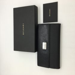 ◎◎ BVLGARI ブルガリ  3つ折り長財布  ロゴ ミレ リゲ ダブルホック  25556 ブラック 箱付き Cランク