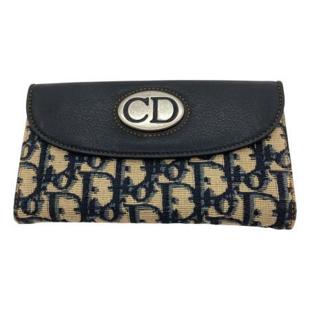  Christian Dior クリスチャンディオール 長財布 Wホック トロッター柄 ネイビー