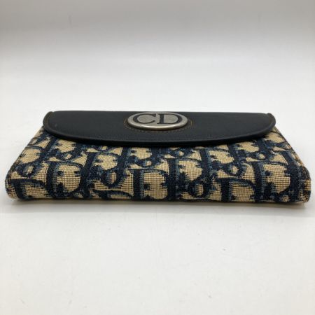  Christian Dior クリスチャンディオール 長財布 Wホック トロッター柄 ネイビー