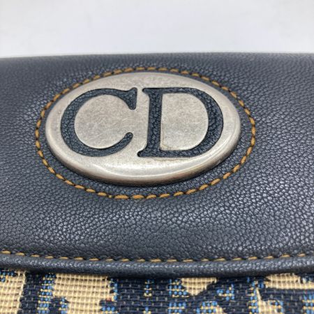  Christian Dior クリスチャンディオール 長財布 Wホック トロッター柄 ネイビー