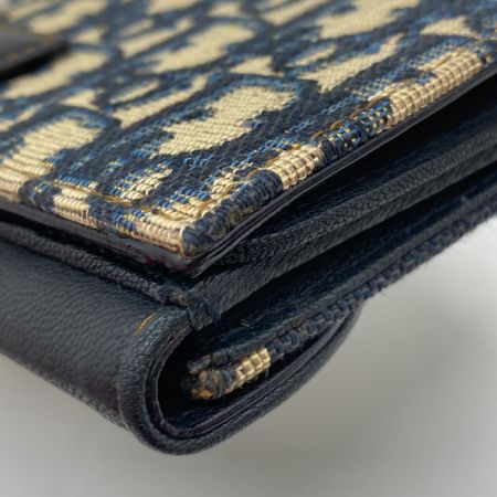  Christian Dior クリスチャンディオール 長財布 Wホック トロッター柄 ネイビー
