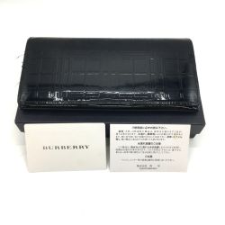 ◎◎ BURBERRY バーバリー  長財布 チェック柄 小銭入れあり パテントレザー 黒 ブラック Cランク