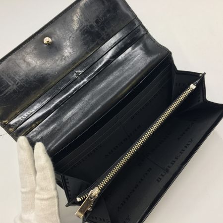  BURBERRY バーバリー  長財布 チェック柄 小銭入れあり パテントレザー 黒 ブラック