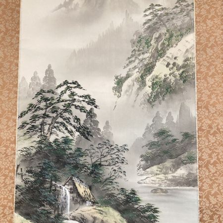   掛け軸 上条東観 彩色山水 日本画 共箱付
