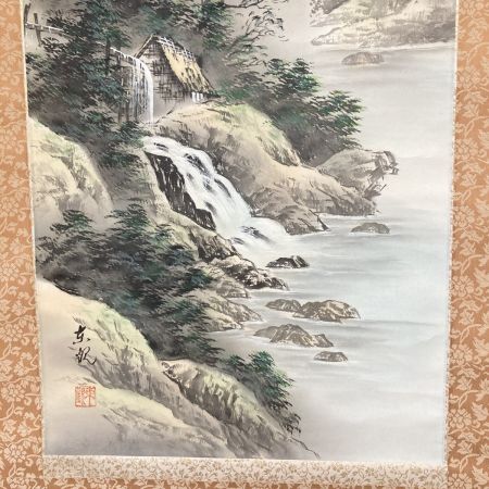   掛け軸 上条東観 彩色山水 日本画 共箱付