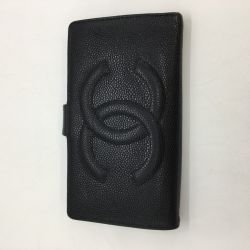 ◎◎ CHANEL シャネル キャビアスキン デカココ がま口 財布 ブラック Cランク