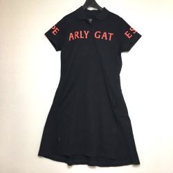 ◎◎ PEARLY GATES パーリーゲイツ パーリーゲイツ 半袖ポロワンピース 黒×レッド ビッグロゴ 織生地 レディース  サイズ1 Bランク