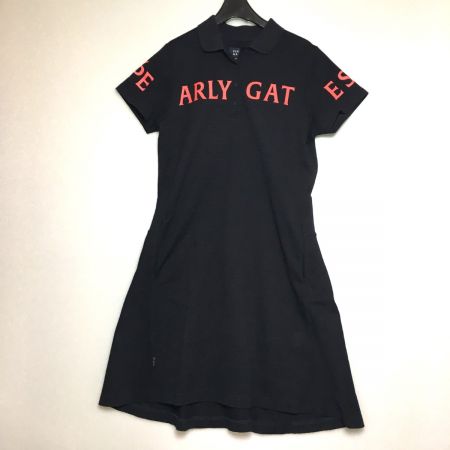  PEARLY GATES パーリーゲイツ パーリーゲイツ 半袖ポロワンピース 黒×レッド ビッグロゴ 織生地 レディース  サイズ1