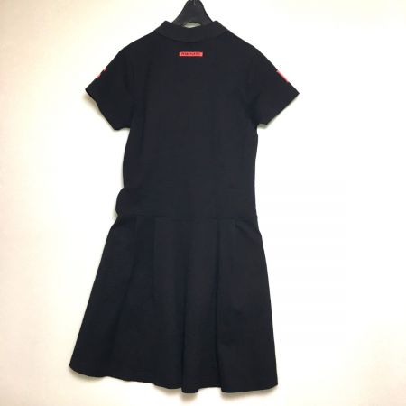  PEARLY GATES パーリーゲイツ パーリーゲイツ 半袖ポロワンピース 黒×レッド ビッグロゴ 織生地 レディース  サイズ1