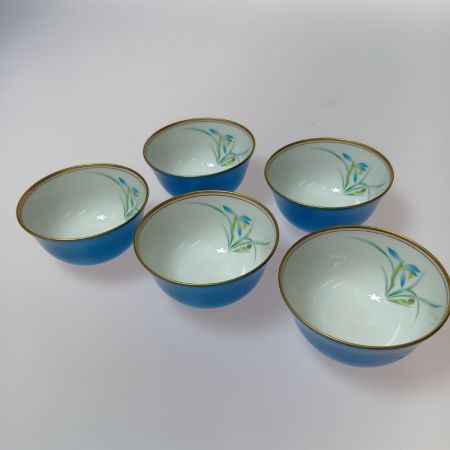  KORANSHA Co. Ltd. 香蘭社 湯呑み 5客セット 花柄 木箱入り 青