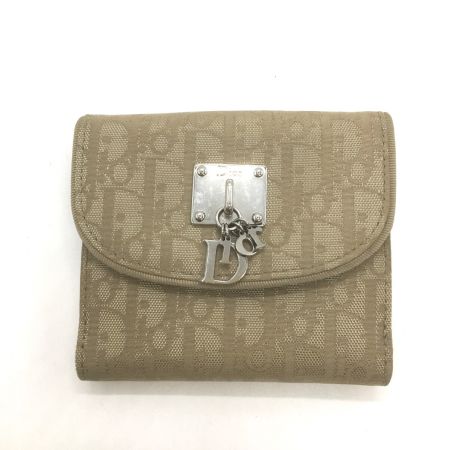  Christian Dior クリスチャンディオール 3つ折り財布　トロッター チャーム付 ベージュ