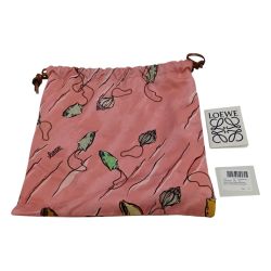 ◎◎ LOEWE ロエベ 巾着 ポーチ ドローストリングス 貝殻 シェル 692112 ピンクマルチカラーパウラズイビザ Bランク