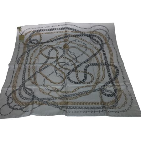  HERMES エルメス スカーフ カレ90 レアクション・アン・シェーヌ シュミ ーズ スカイブルー