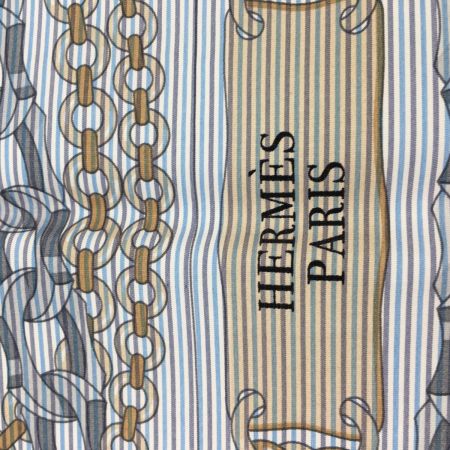  HERMES エルメス スカーフ カレ90 レアクション・アン・シェーヌ シュミ ーズ スカイブルー