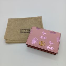 ◎◎ GUCCI グッチ GGマーモント 2つ折り財布 ストリベリー＆チェリーマーモント  456125・203887 ピンク Aランク