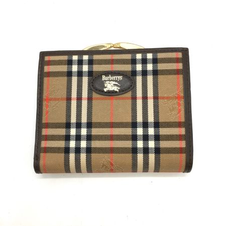  Burberrys バーバリーズ ノバチェック シャドーホース がま口 二つ折り財布 ブラウン キャンバス レザー レディース