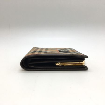  Burberrys バーバリーズ ノバチェック シャドーホース がま口 二つ折り財布 ブラウン キャンバス レザー レディース