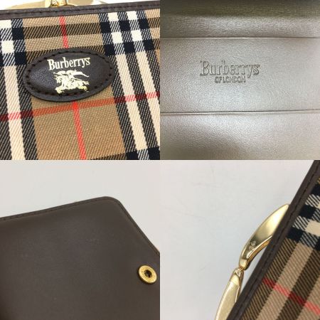  Burberrys バーバリーズ ノバチェック シャドーホース がま口 二つ折り財布 ブラウン キャンバス レザー レディース