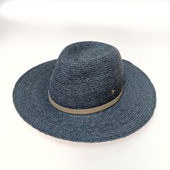  HELEN KAMINSKI HINA Iconic Raffia Braid ストローハット 中折れ帽子 ネイビー Bランク